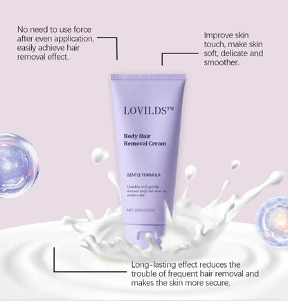 LOVILDS Body Hair Removal Cream - Gentle Formula for Sensitive Skin - Safe Up to 7 Days - Includes Spatula for Touch-Free Application
